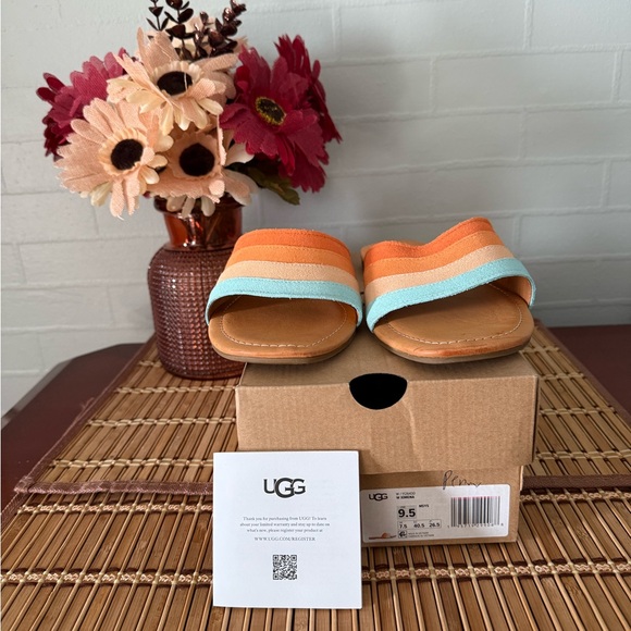 UGG Orange and Blue Striped Slide Sandals - Picture 4 of 5